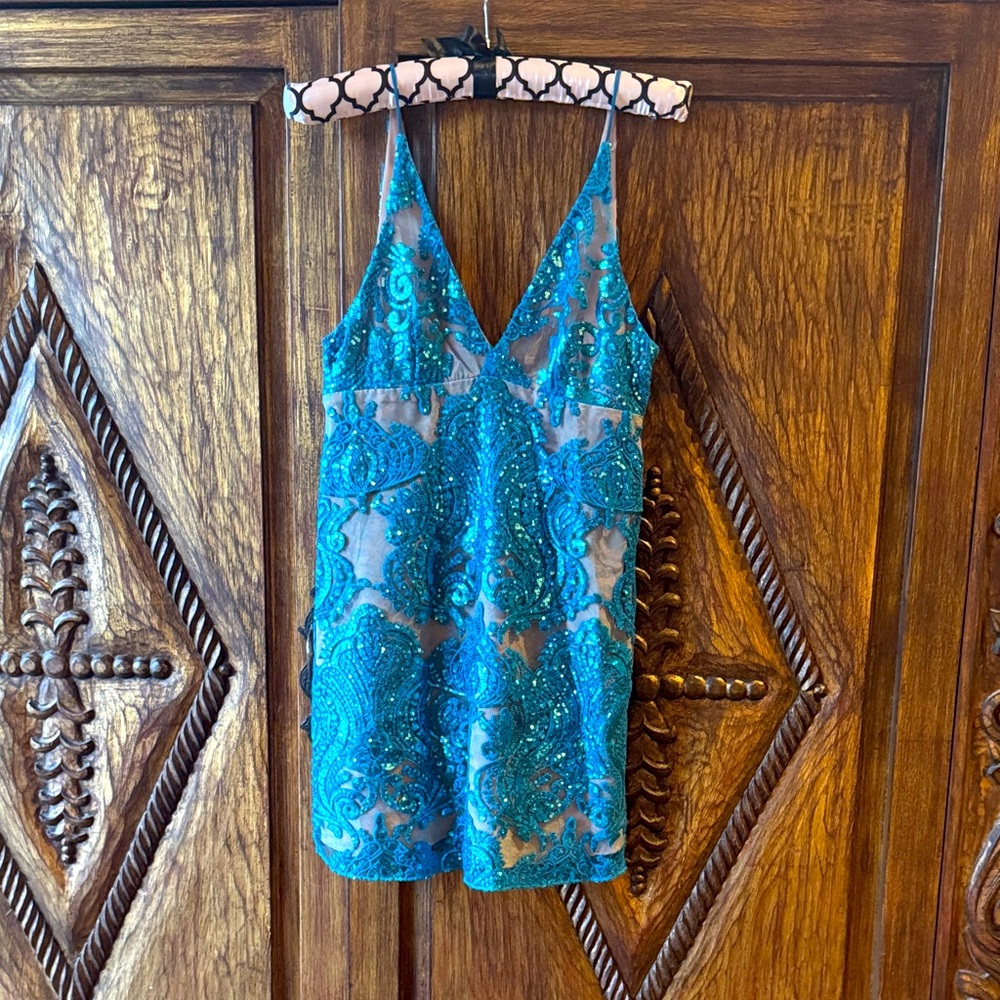 Free People Turquoise Sequin Sleeveless Dress